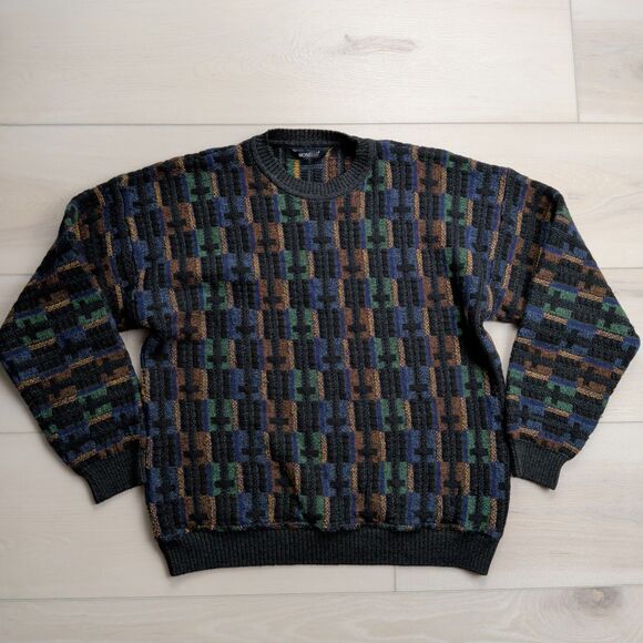 Monello Sweater Mens Small Knit Wool Acrylic Blend Geometric Italian Grandpa - Picture 1 of 10